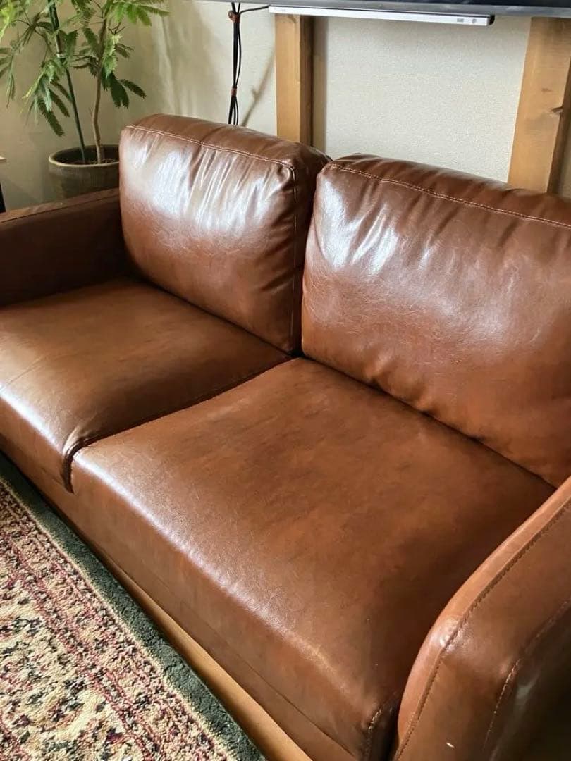 ブラウンレザー2.5人掛けソファ