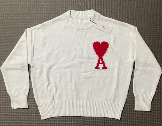 AMI PARIS ホワイト ニット ハートロゴ S