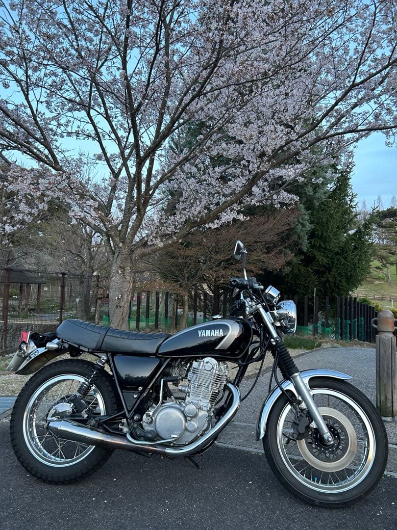 Yamaha SR 400バイク シート 黒 ストライプデザイン