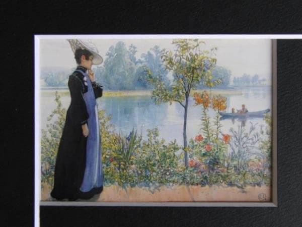 カール・ラーション、岸辺のカーリン、希少画集画、新品額装付、状態良好