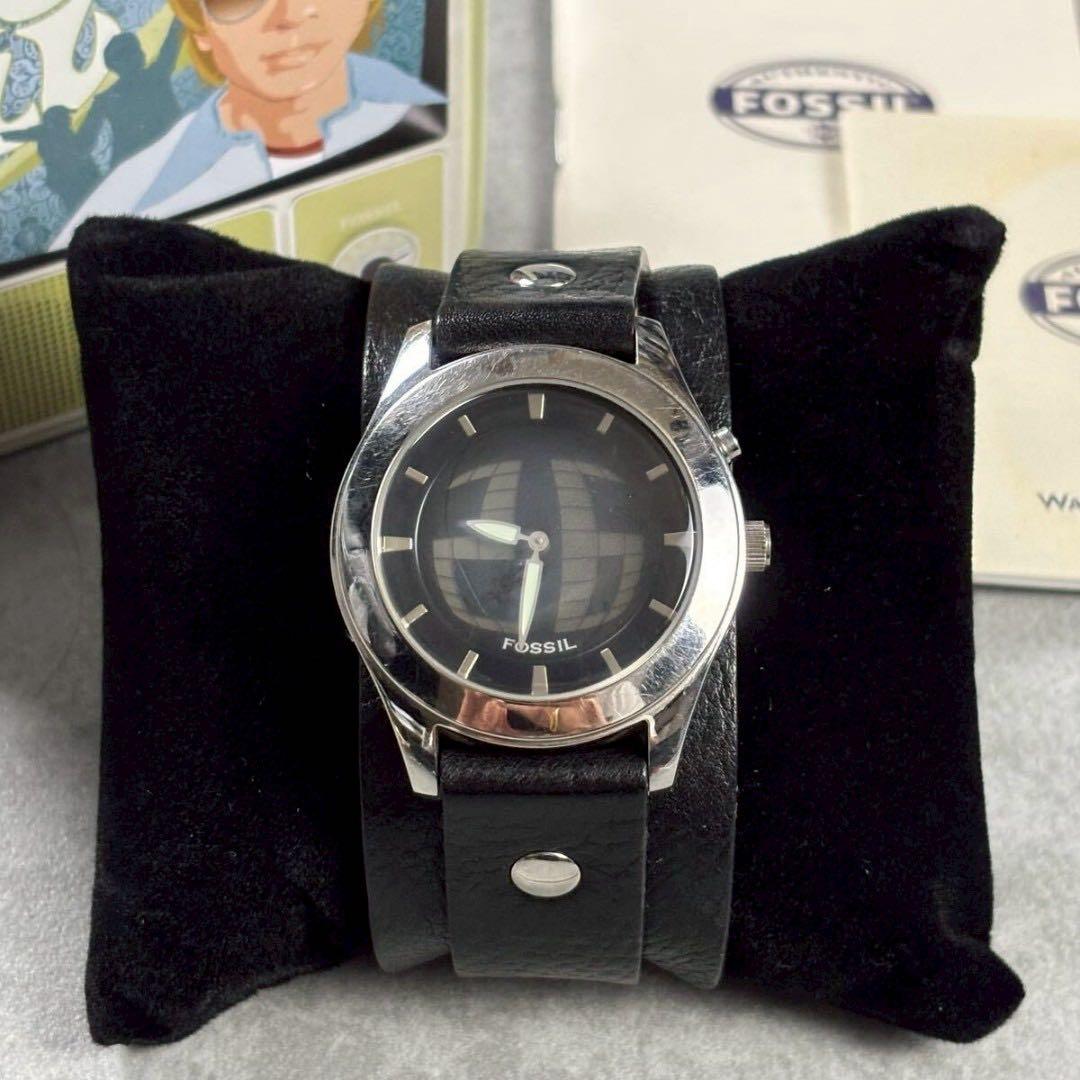 時計 fossil big tic leather analog digital