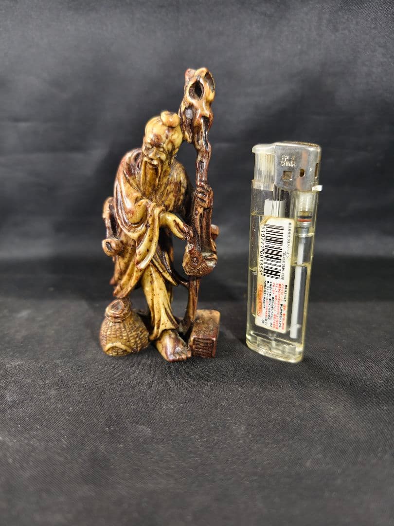 寿山石彫刻置物 姜太公像 時代物 中国骨董 アンティーク 旧家蔵出し