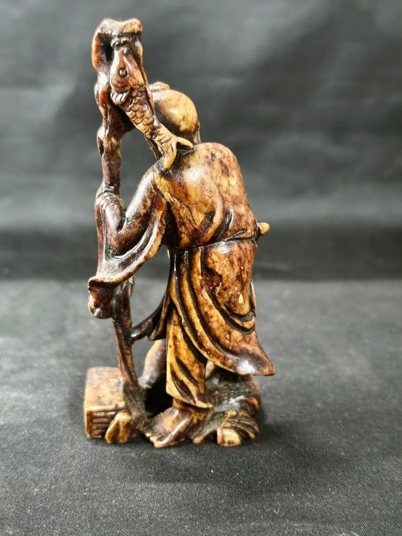 寿山石彫刻置物 姜太公像 時代物 中国骨董 アンティーク 旧家蔵出し