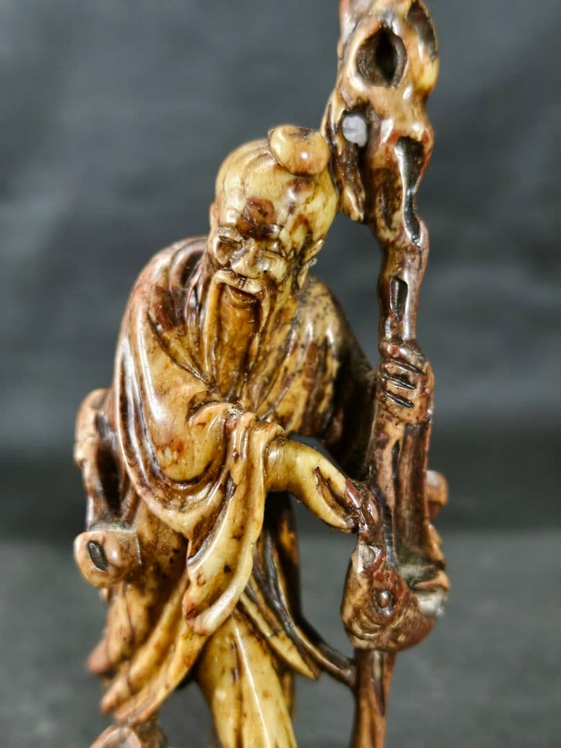 寿山石彫刻置物 姜太公像 時代物 中国骨董 アンティーク 旧家蔵出し