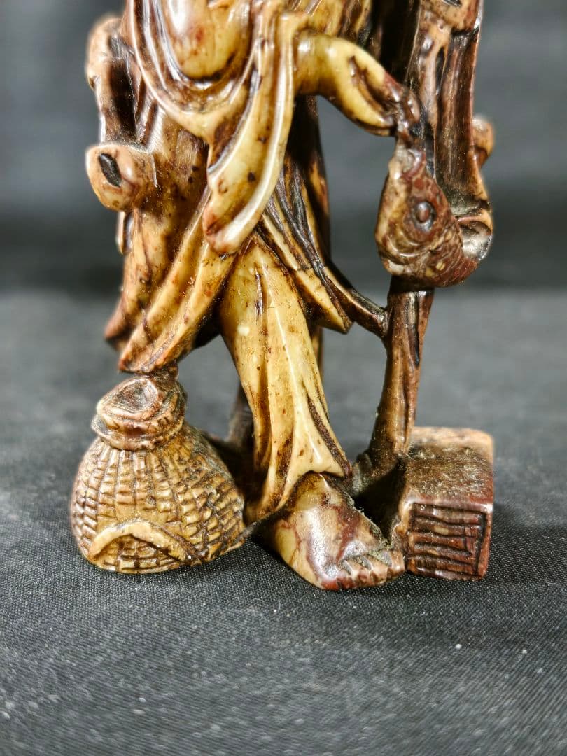 寿山石彫刻置物 姜太公像 時代物 中国骨董 アンティーク 旧家蔵出し