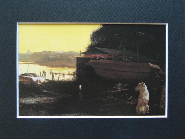 辻真砂、【湖畔暮色】、希少な画集画、新品高級額・額装付