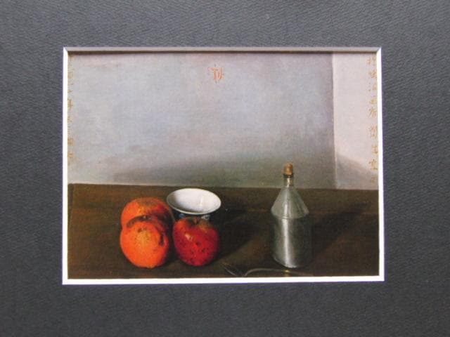 岸田劉生、【静物（赤林檎三個、茶碗、ブリキ罐）】、新品高級額 額装付