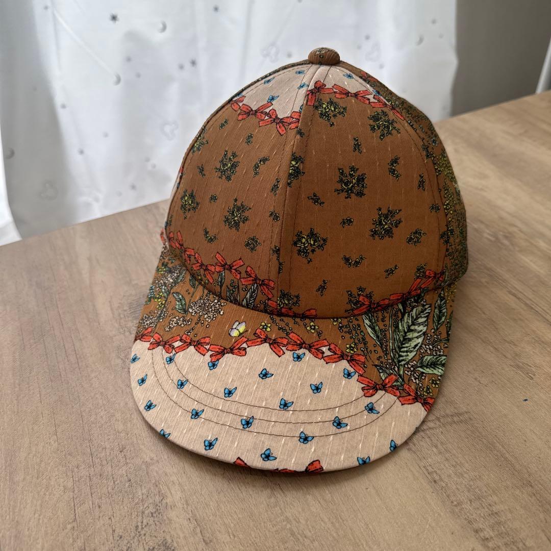 yukiemon テキスタイルキャップ　リボンボーダー柄　ユキエモン