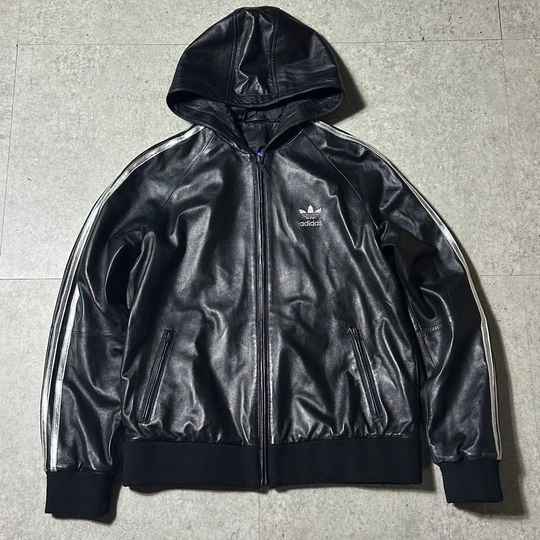 adidas レザージャケット 羊革 レザーフーディー NIGO 黒 銀 本革