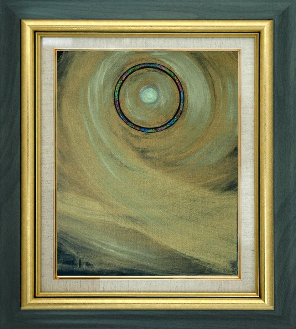 絵画インテリア絵 額付(青緑＋金色の枠) 油絵 F3-G172022 風景 祈り