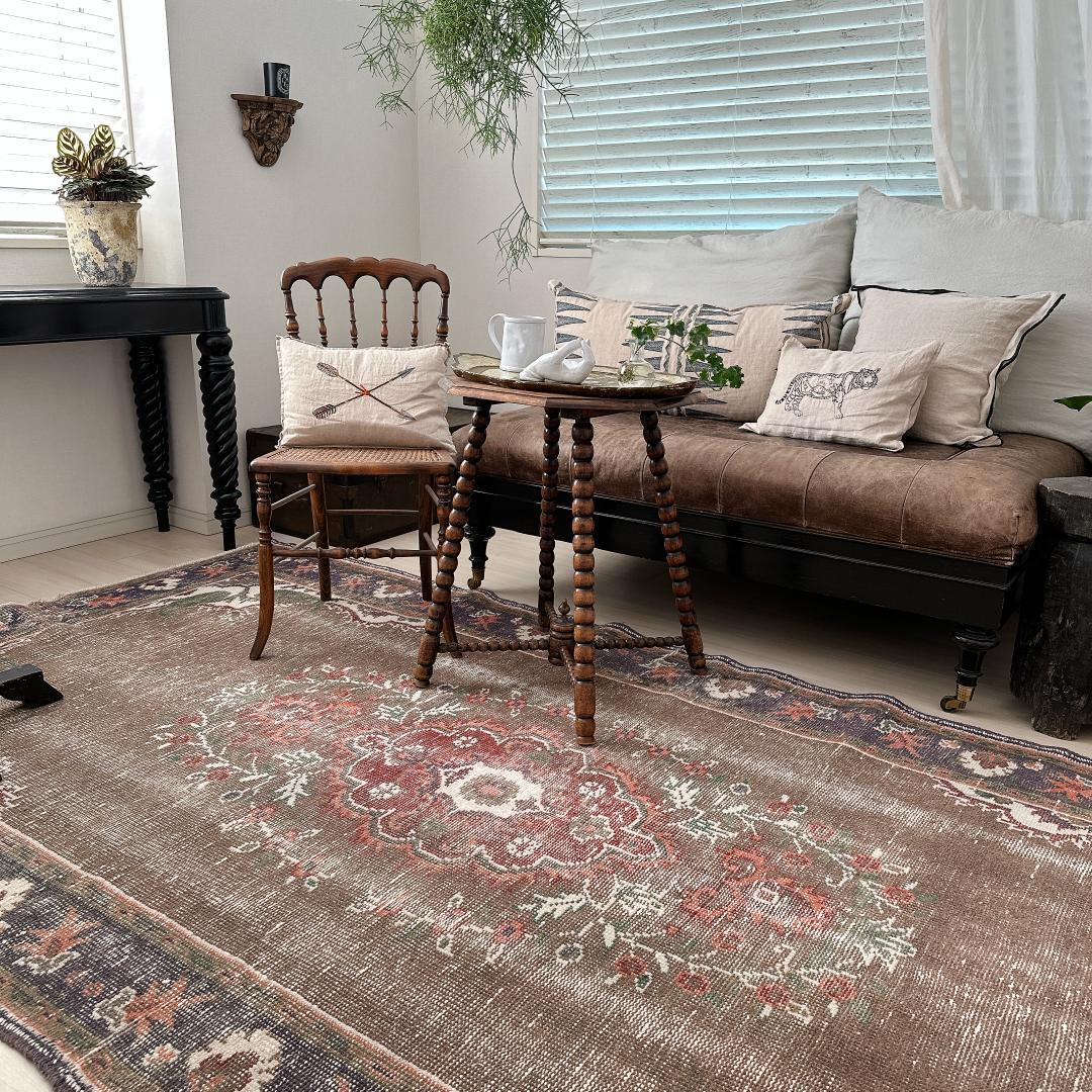 トルコヴィンテージラグ A71 超大判 レア トープ ブラウン ネイビー カーキ