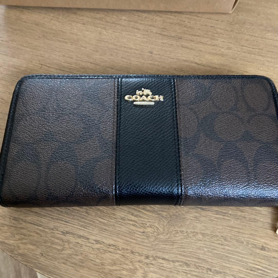 箱、内袋付き☆COACH レザー長財布 ブラウン/ブラック - メルカリ