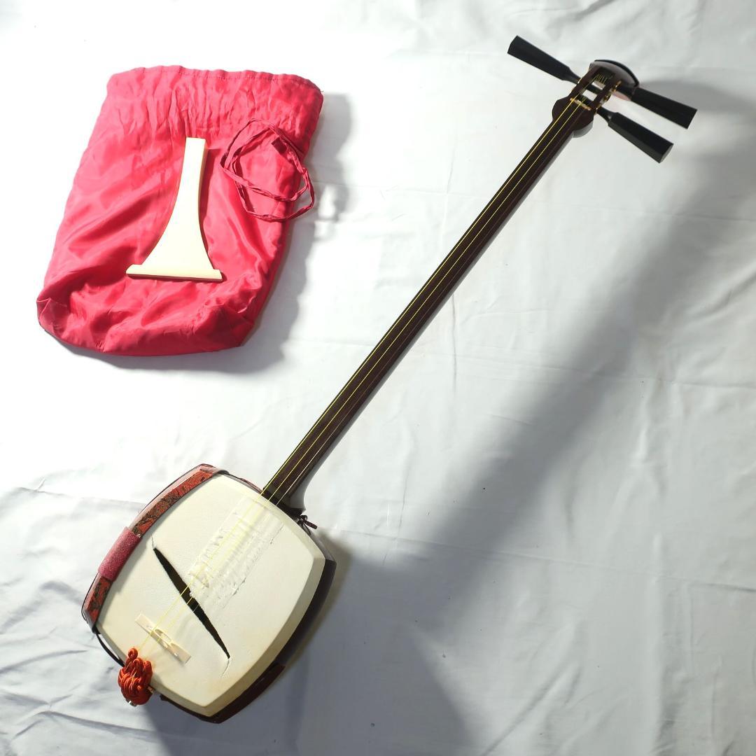 津軽三味線 東さわり 二本溝 紅木 黒檀糸巻き 撥/バチ付 和楽器