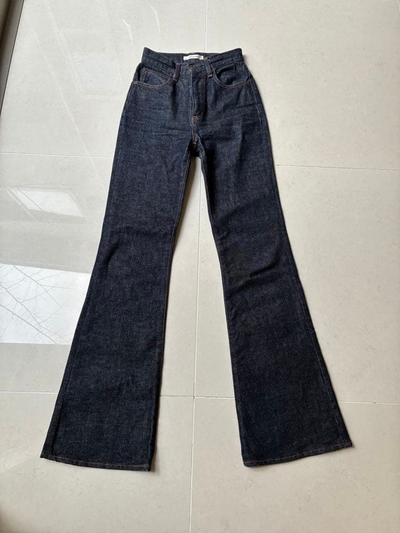 美品　MOUSSY MVS FLARE 23 マウジー フレアデニム ロング濃紺