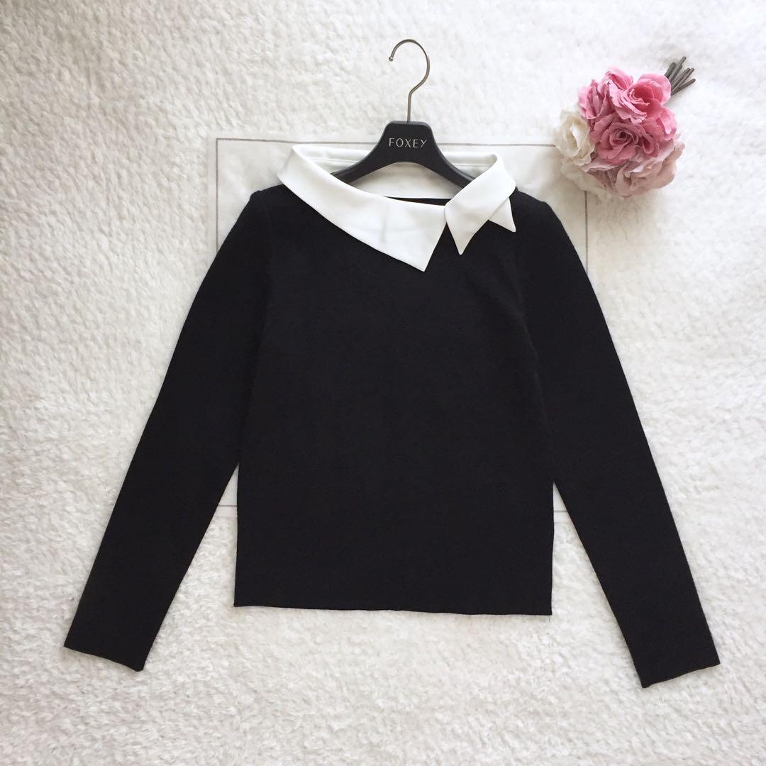 フォクシー　ニット　白襟　ブラック