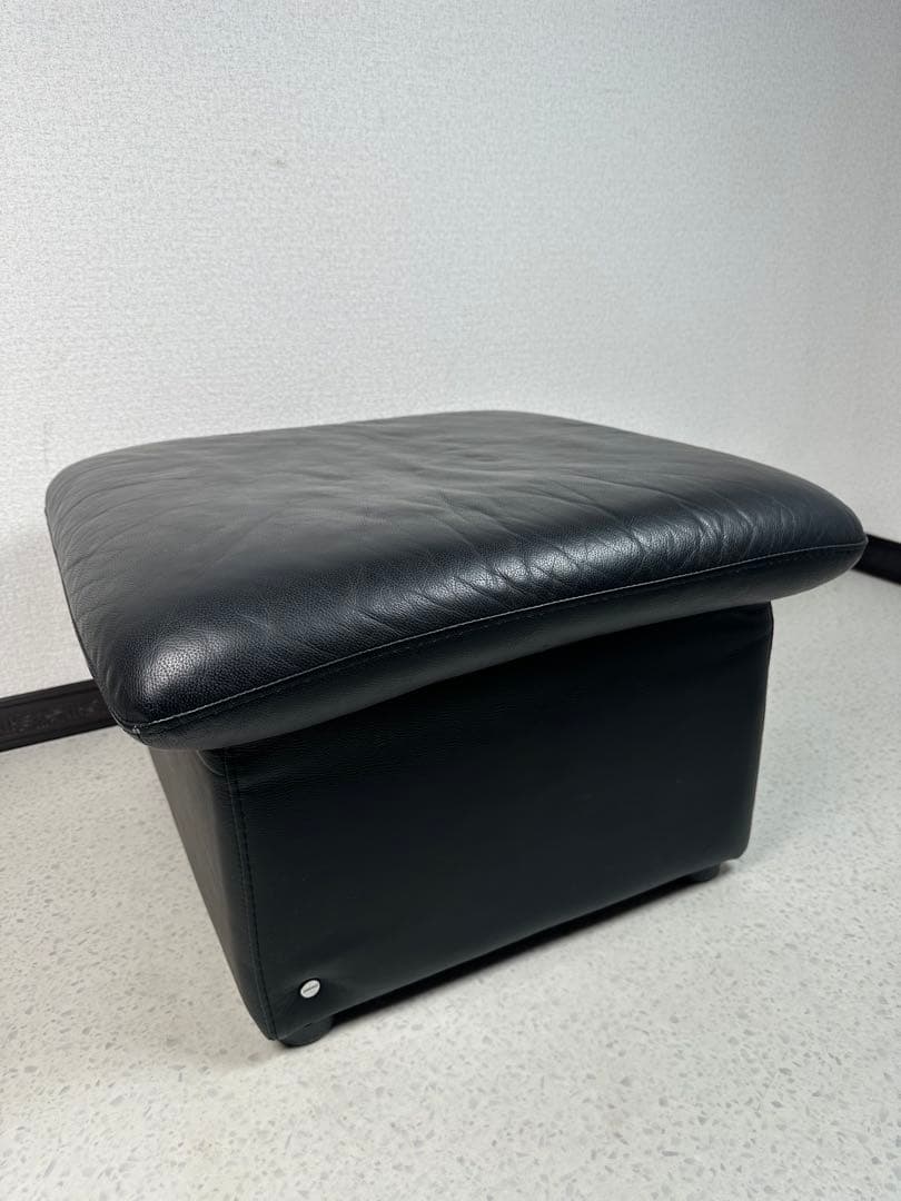 ロレンツォ イタリア スツール オットマン 本革 家具 ブラック ※i4※