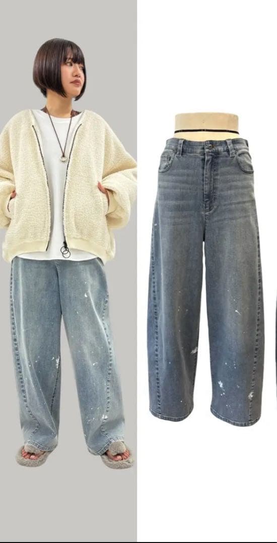 【期間限定】ayane ペイント加工バレルレッグデニムパンツ