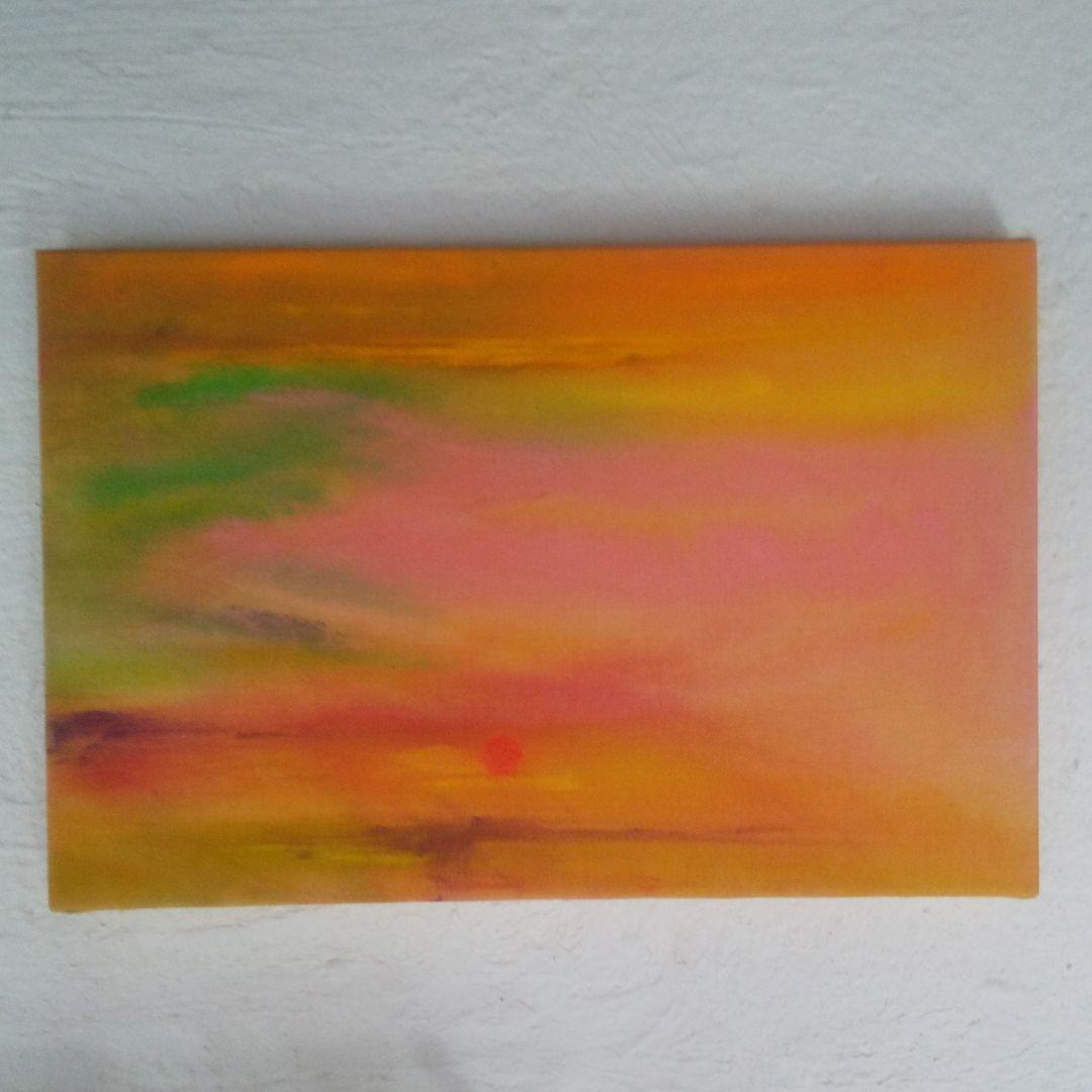 有明海の夕焼けを、描いた、P６号のアクリル画です。私の作品です。