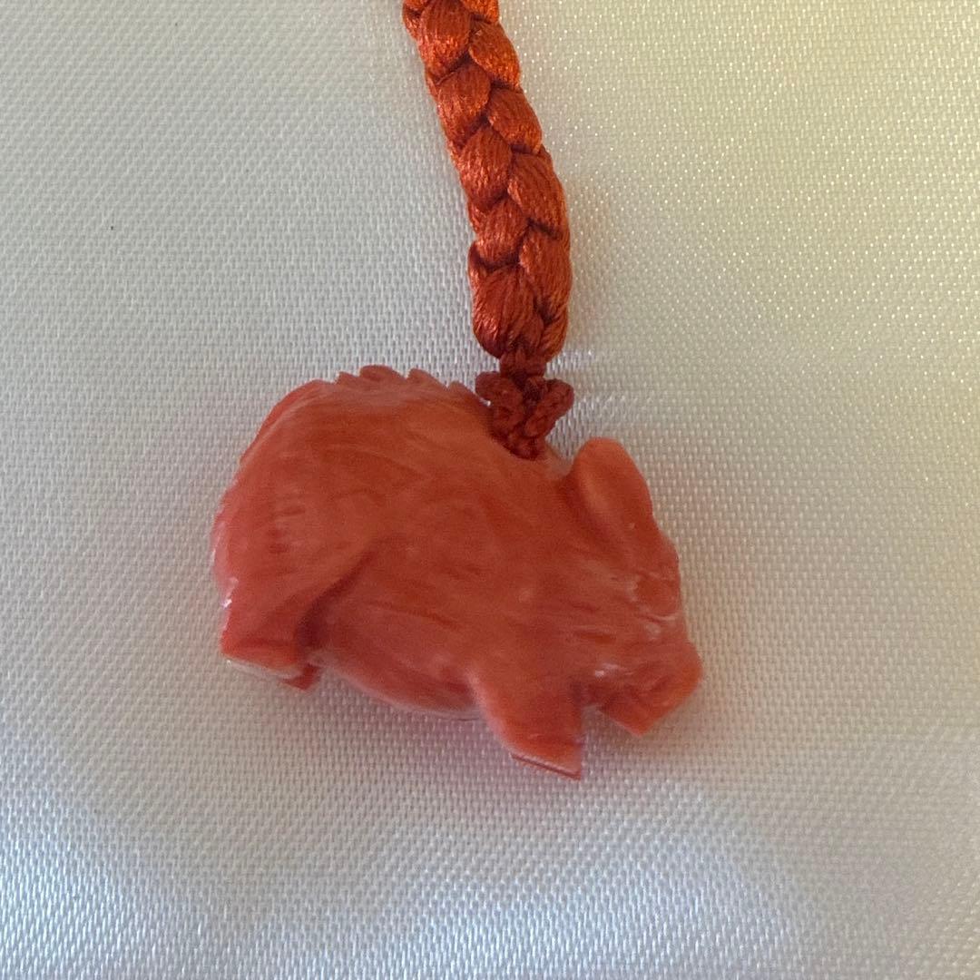 谷口康隆 作 猪 百貨店購入 白珊瑚 根付 チャーム ストラップ 珊瑚