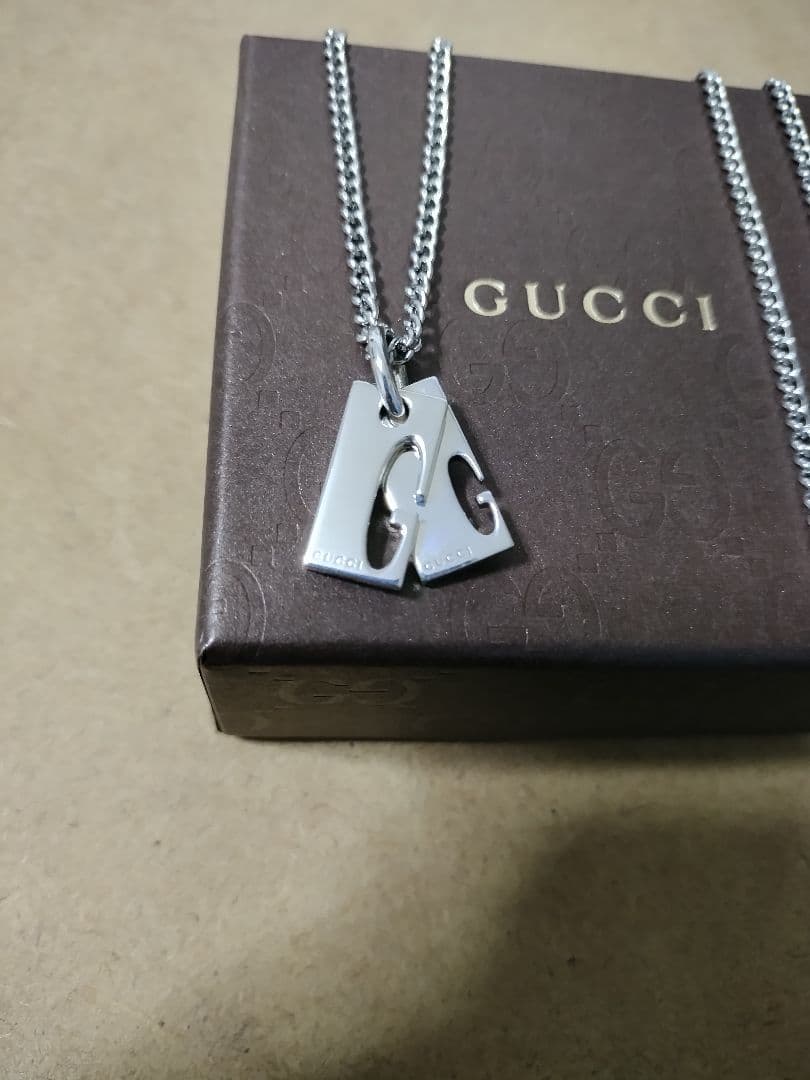 GUCCI グッチ ダブルプレートGネックレスイタリア製 高級感あり 良好品 GUCCI（グッチ） ネックレス ドッグタグ ダブルプレート ボール