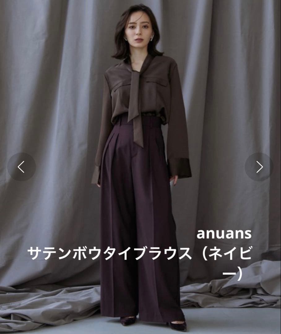 【美品】anuans（アニュアンス）サテンボウタイブラウス（ネイビー） アニュアンス anuans サテンボウタイブラウス （NAVY） -靴