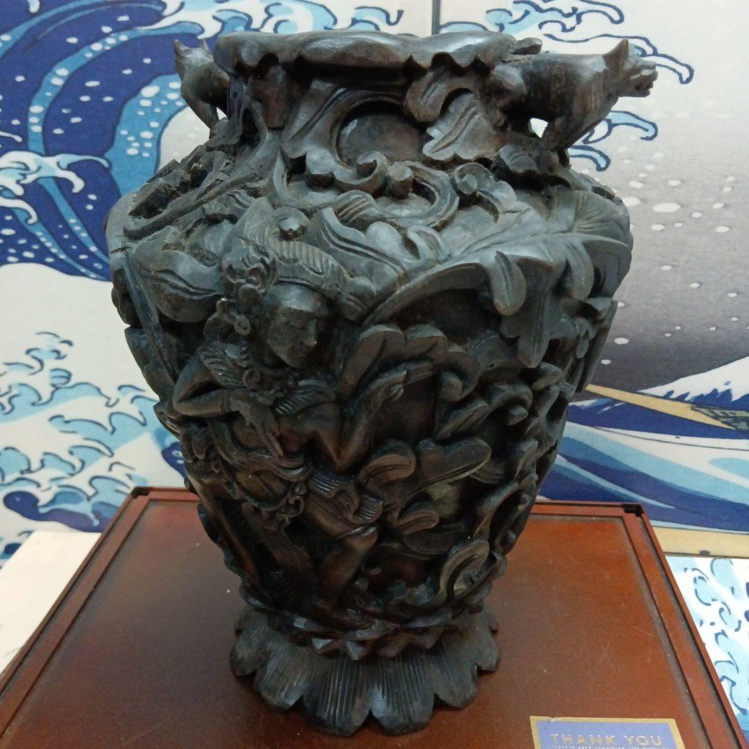 アジアン高級材海外製細密彫刻造形美術時代黒檀紫檀名家旧家蔵出し飾りオブジェ置物