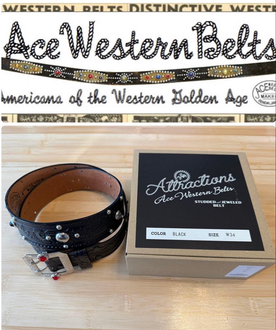 ⭐️新品未使用⭐️アトラクションズ×エースウエスタンベルト⭐️ブラックレザー⭐️34