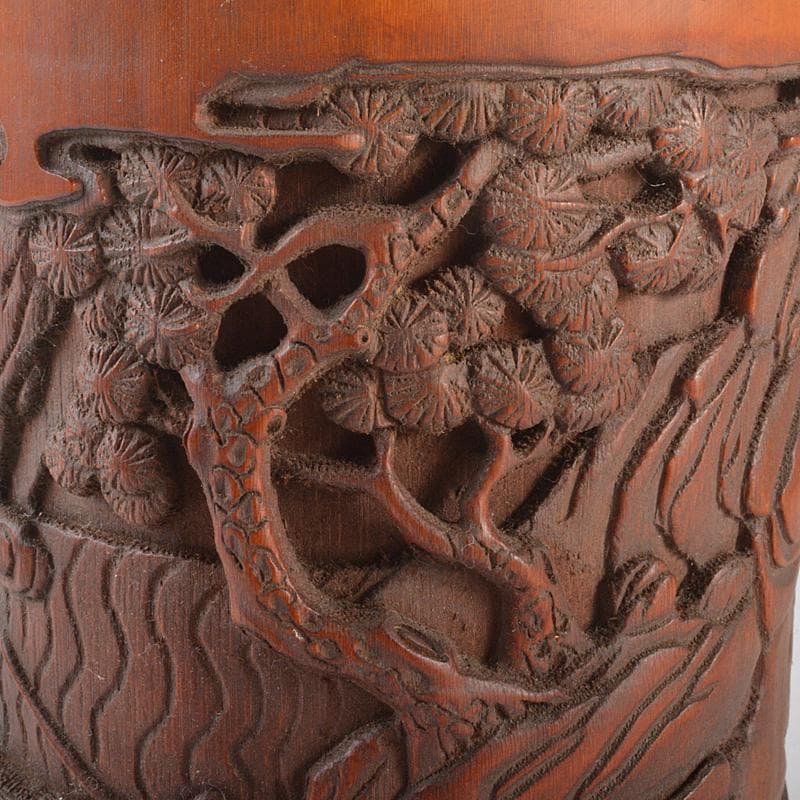 中国 乾隆御題 古竹彫刻 漢詩山水人物雕 筆筒 C R7140E - メルカリ