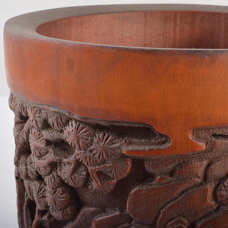 中国 乾隆御題 古竹彫刻 漢詩山水人物雕 筆筒 C R7140E - メルカリ