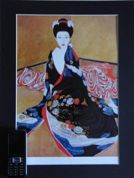 高沢圭一、摘む花、高額画集より、版上刷サイン、新品額付、綺麗、Ｍ