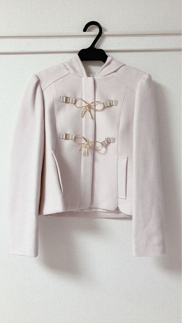 フード付きライトピンクリボンコート