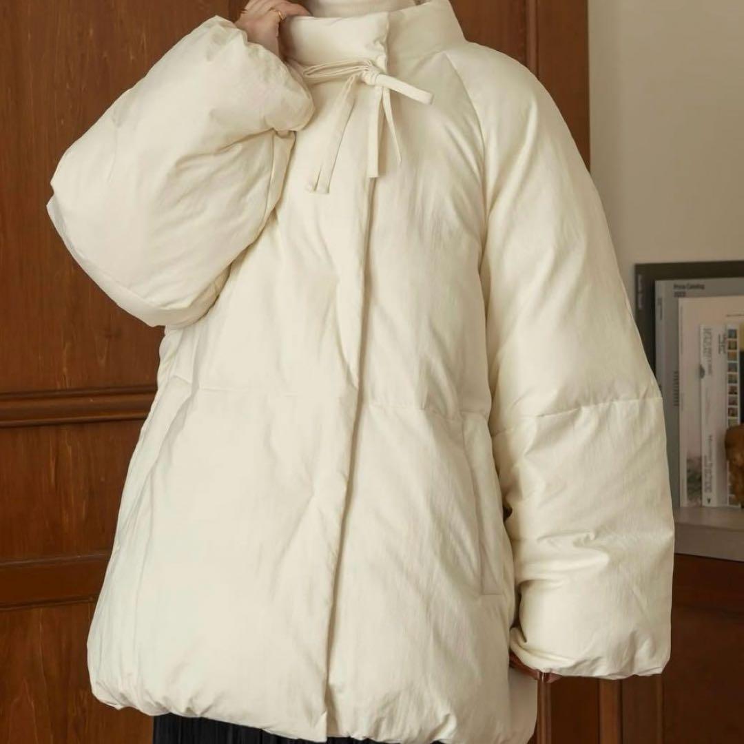 hinari　ヒナリ　中綿リボンミドルコート　アイボリー