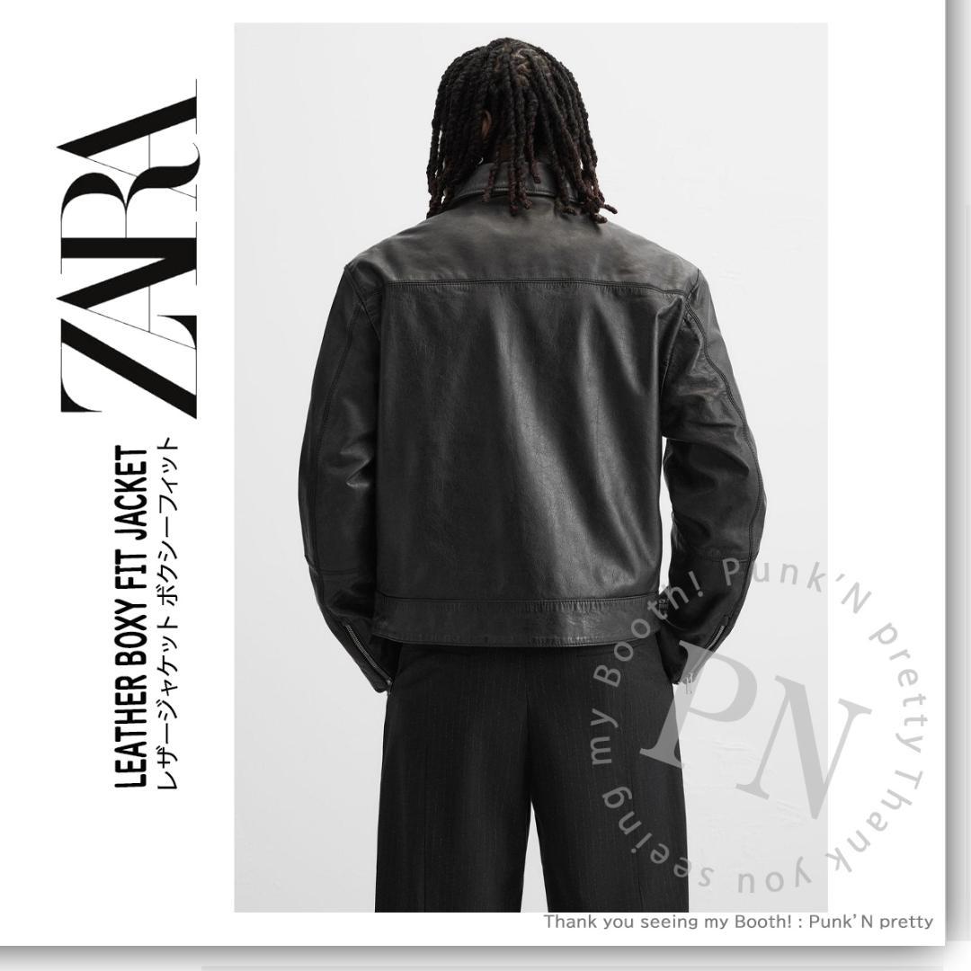 ZARA 新品 リアルレザージャケット ボクシーフィット L 牛革 ブラック