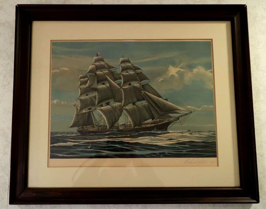 額装品　リトグラフ　R.リントン作　「中国への航海」フランクリン画廊　佳品　稀少 リトグラフ版画～Space of Elements[z]～ 1点 額装サイズ215mm×415mm