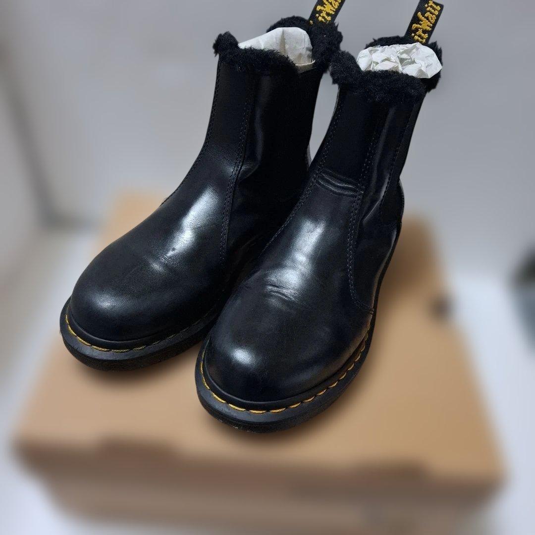 Dr,Martens レザーサイドゴアブーツ 黒 ファー付き