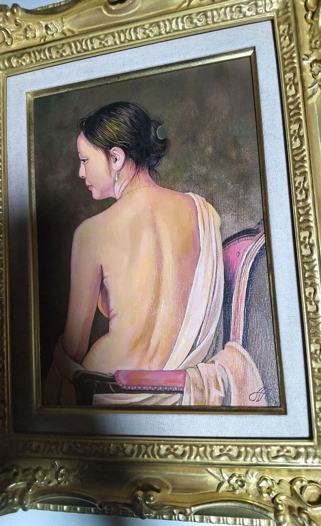 森本草介、絵画、美人画、油彩4号、裸婦、高級額縁、肉筆画、高塚省吾