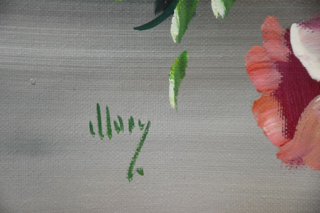 DIK103 真作保証 Mary フラワー キャンバスに油彩 ギャランティ付き