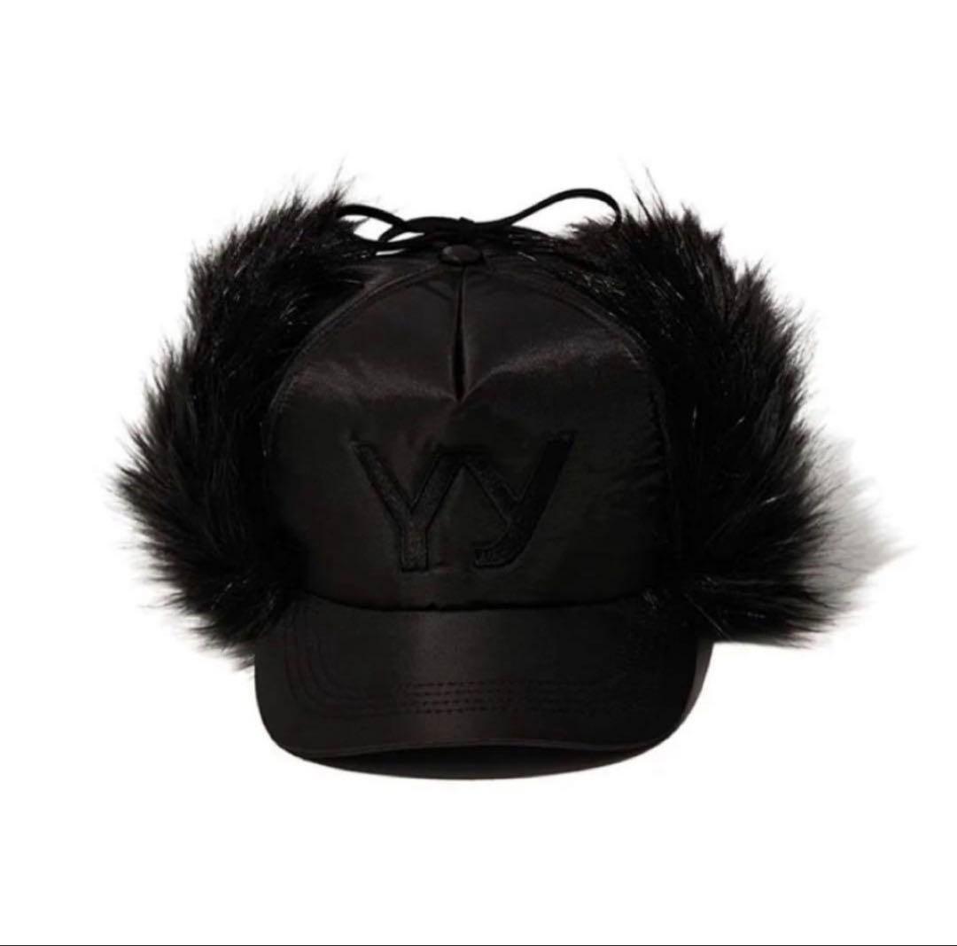 YY ファー付き ブラックキャップ