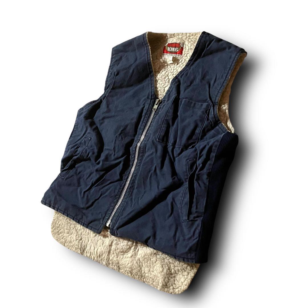 horo様☆90s vintage WORK KINGダックワークベスト裏ボア紺 - メルカリ
