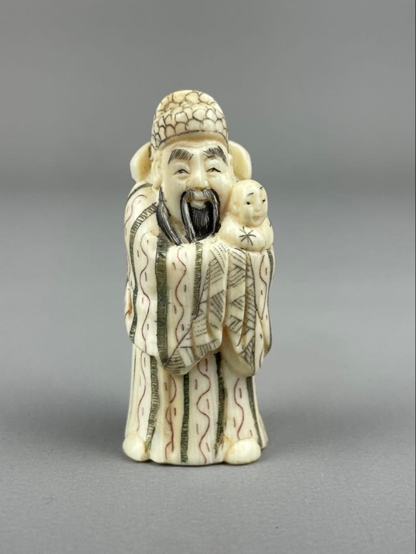 時代根付 極上細密彫り白材 マンモス牙製 作家物 在銘 中国美術 天然素材