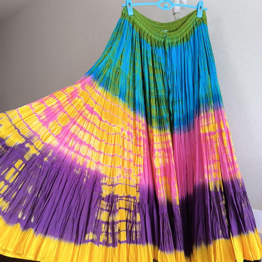 ベリーダンス　ジプシースカート　シルクベール　タイダイ柄
