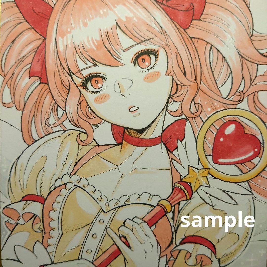 手描きイラスト 101】オリジナル原画色紙 同人美人画「魔法少女に憧れ