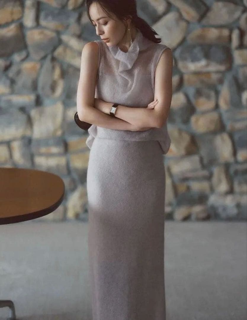 【新品未使用】アニュアンス モヘアドレープニットトップス グレイッシュピンク