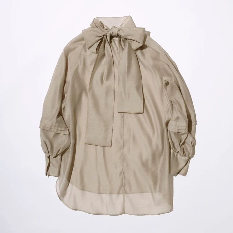 値下げタグ付きオーガンジーリボンブラウス ボウタイブラウス