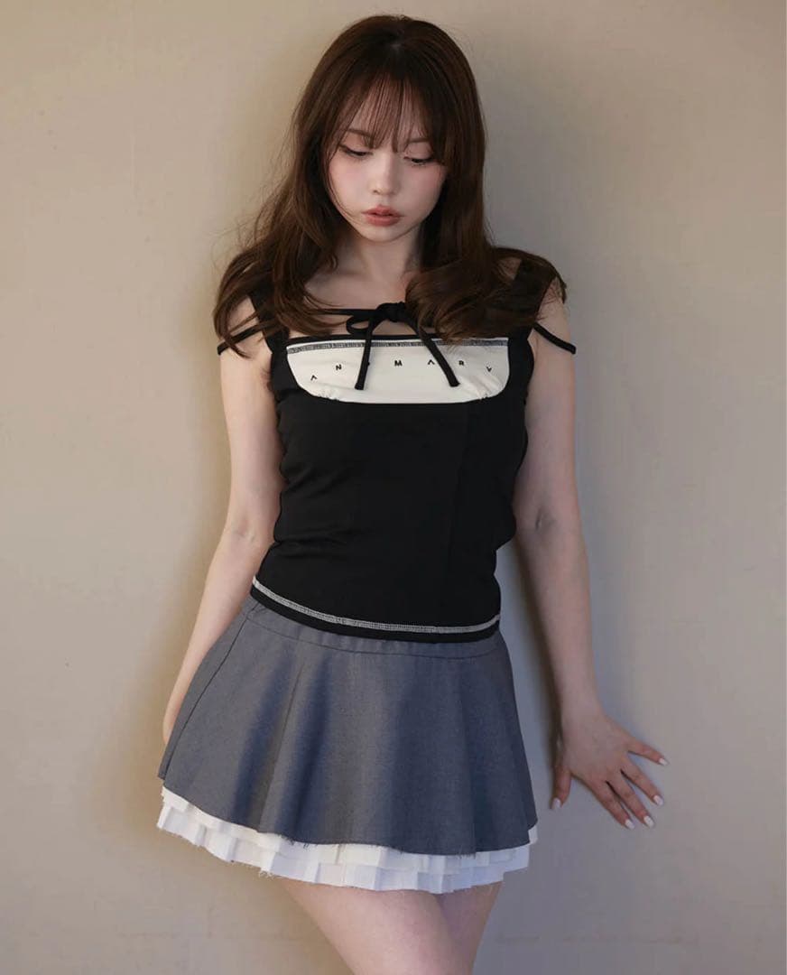 トップス ANDMARY Luca stitch tops black