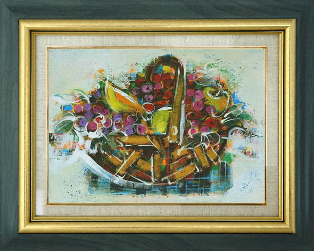 メルカリ 絵画絵 額付き (銀）油絵uF6-061103静物（フルーツ）