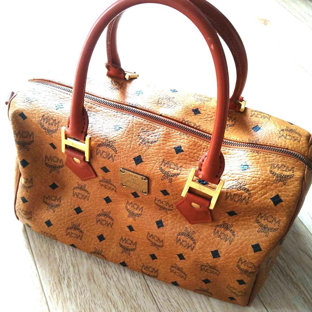 MCM ブラウンレザー ボストンバッグ 055710