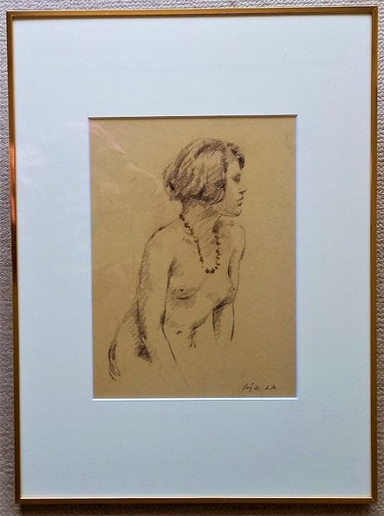 菅沼金六　パステル画「裸婦」　物故作家　真作