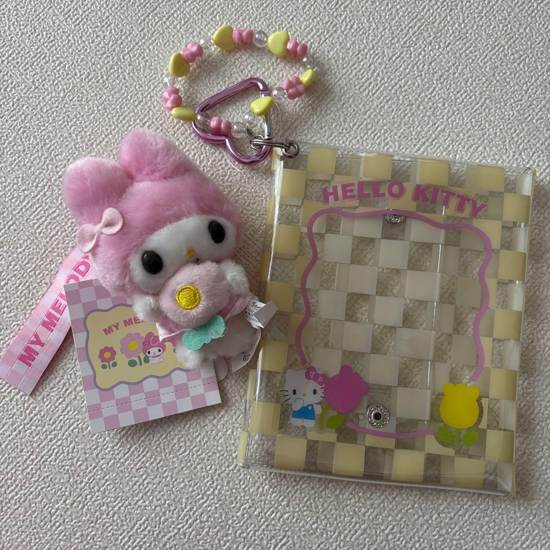 ハローキティクリアケース マイメロディぬいぐるみキーホルダーセット