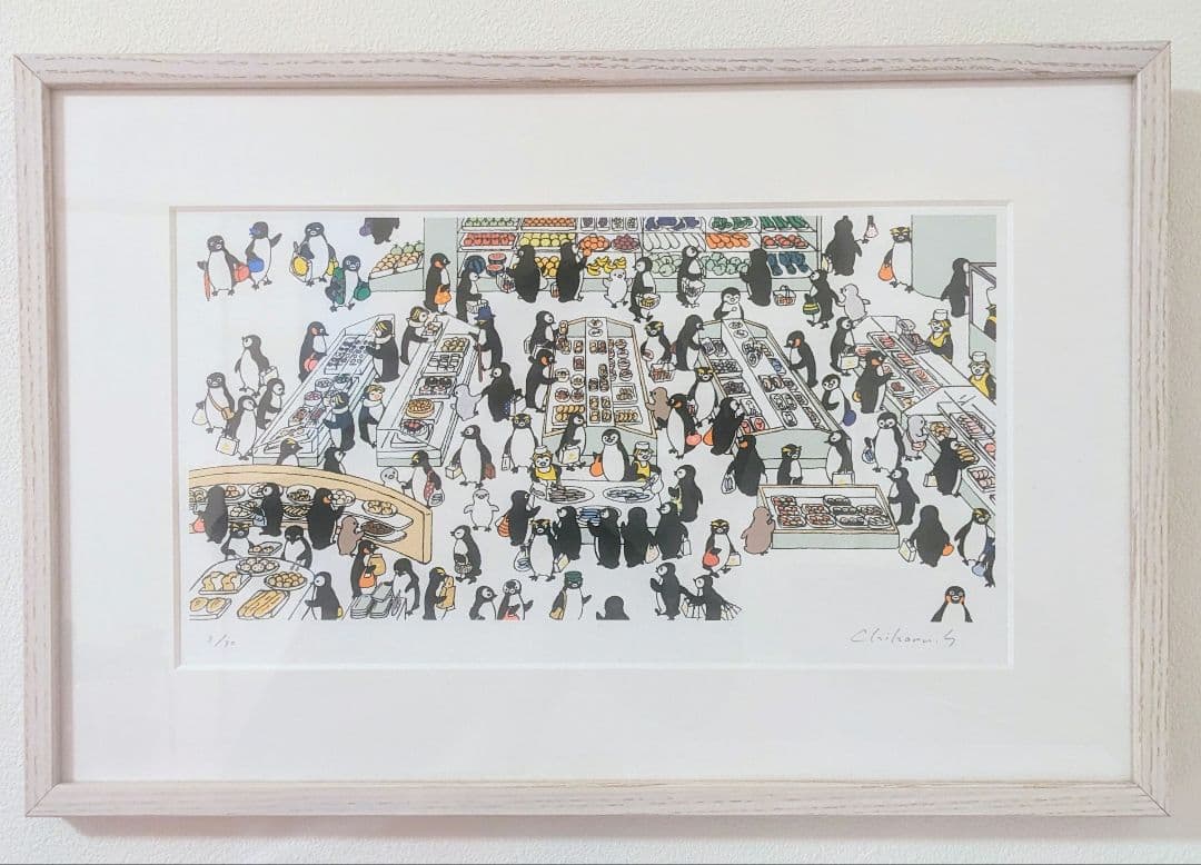 スイカペンギン　ジグレー版画　ペンギンのおかいもの地下1階　直筆サイン入り